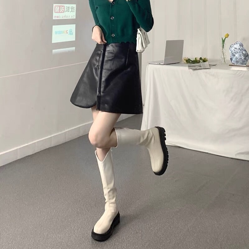 (sẵn 38 đen )Boot đùi mona cổ V da siêu mềm mướt