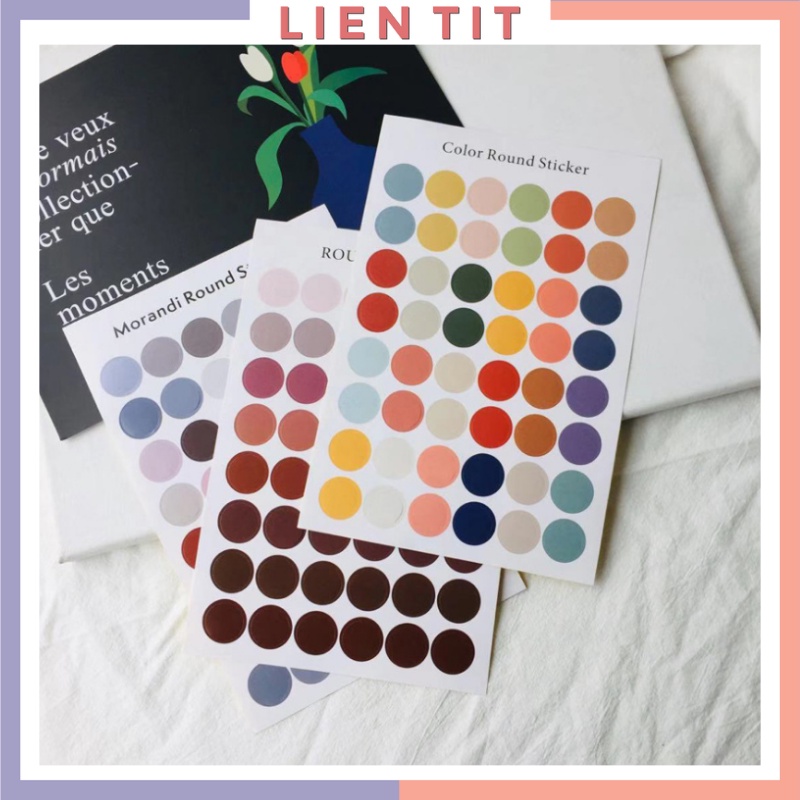 Sticker dán tranh ảnh hình chấm tròn 48c, Nhãn dán trang trí nhiều màu