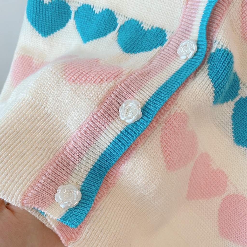 Áo Khoác Cardigan Dệt Kim Tay Dài In Hình Trái Tim Phong Cách Hàn Quốc Thời Trang