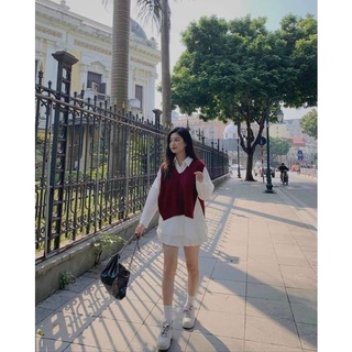 Set 3 món gile đỏ+sơmi trắng+chân váy
