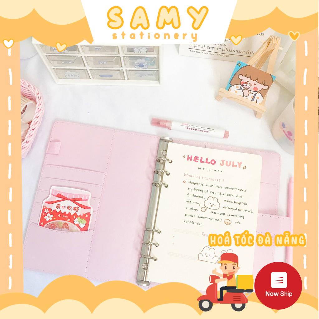 BÌA SỔ DA SỔ CÒNG SIZE A5 6 CÒNG MÀU PASTEL LÀM PLANNER KHOÁ NAM CHÂM BULLET JOURNAL TAKE NOTE SIÊU ĐỈNH