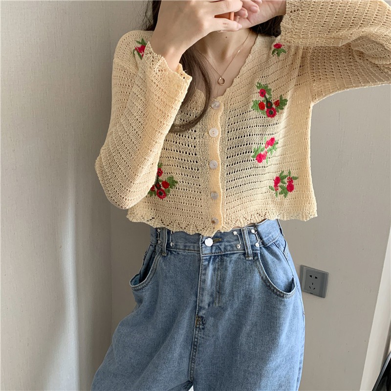 Áo Khoác Cardigan Cổ Chữ V Thêu Họa Tiết Xinh Xắn Theo Phong Cách Hàn Quốc | BigBuy360 - bigbuy360.vn