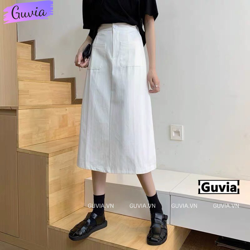 Chân Váy SUÔNG 2 TÚI DÁNG DÀI Nữ Chất Kate, Chân Váy Lưng Cao Form Chuẩn GUVIA CV16