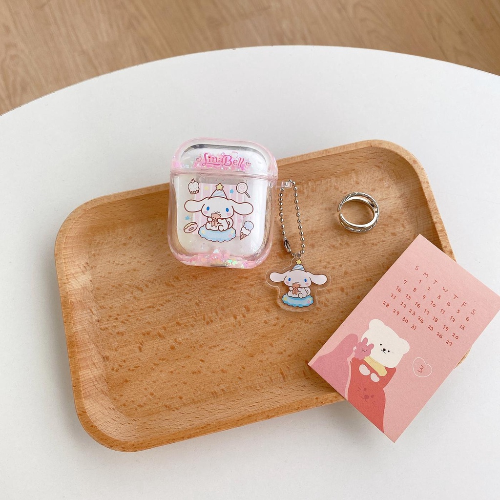 Vỏ Bảo Vệ Hộp Sạc Tai Nghe AirPods 1/2/3/Pro 2021 Bằng TPU Mềm Đính Kim Tuyến Nước Màu Trong Suốt Dễ Thương
