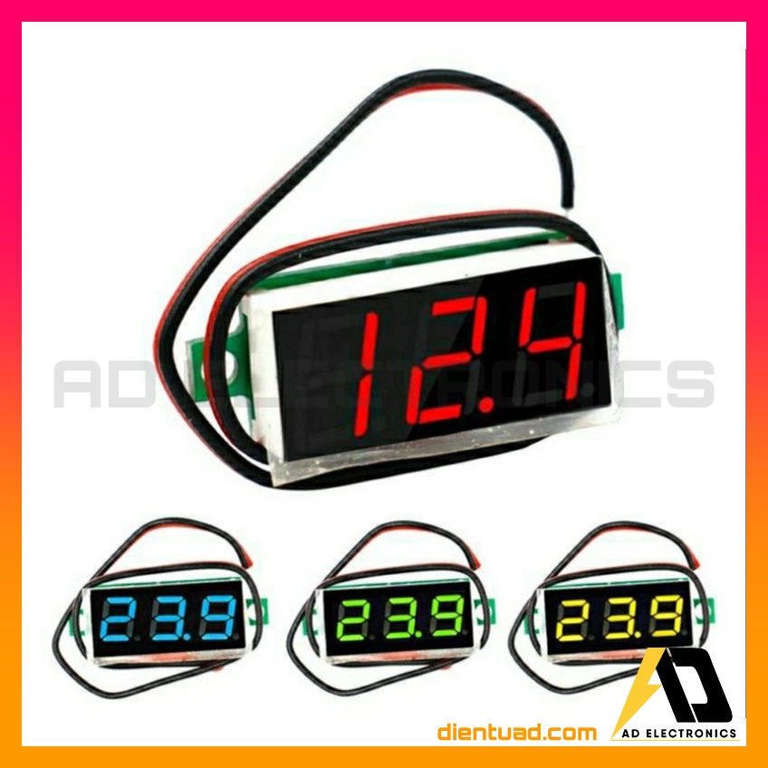 Vôn kế Báo Pin kỹ thuật số hiển thị LED 0.28 inch chất lượng cao, đo áp pin DIY đến 100VDC from dientuad