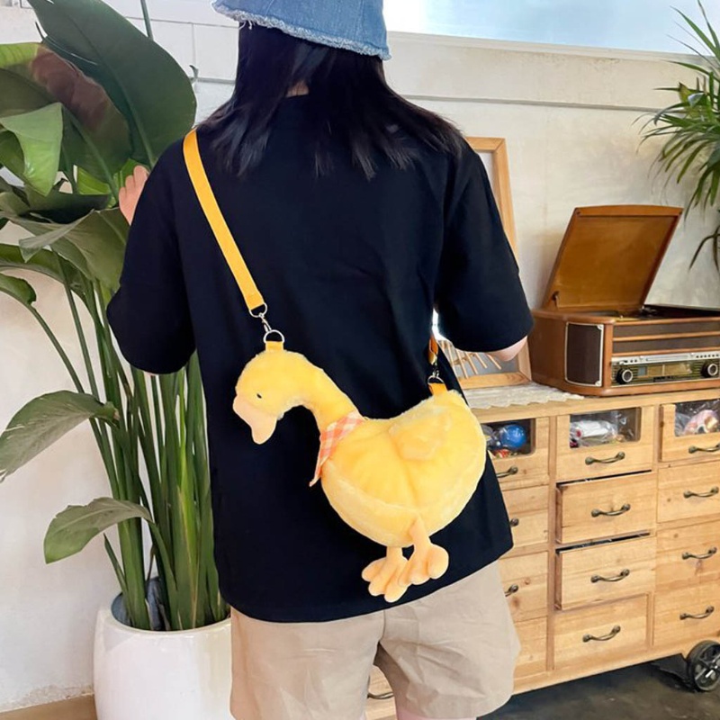 Túi Đeo Chéo Vai Hình Vịt Hoạt Hình Nhồi Bông Mềm Mại Có Dây Điều Chỉnh Được Dành Cho Nữ