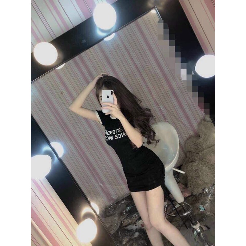 đầm yesterday đầm ôm body rút 2 bên sườn thun thái