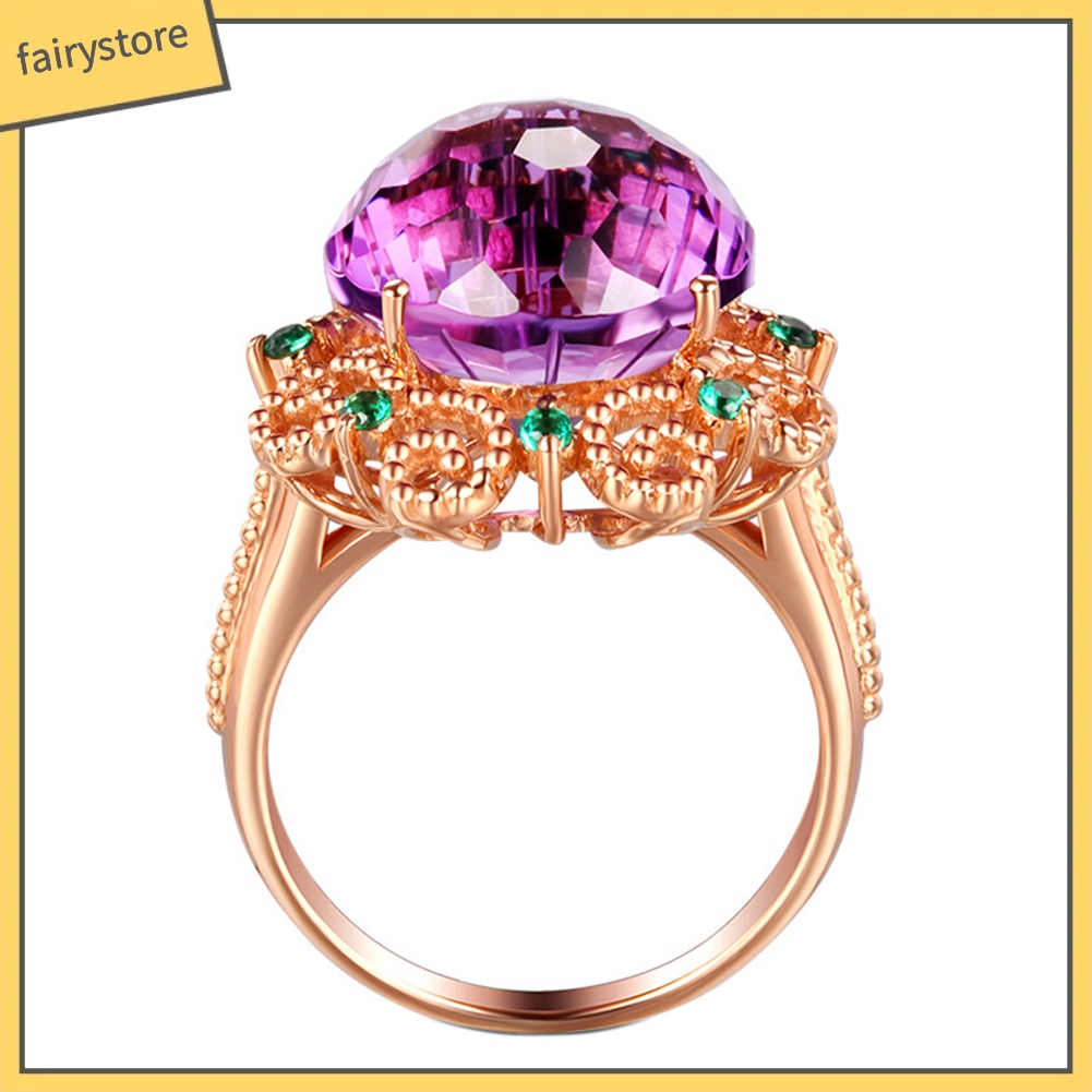 Nhẫn bằng đồng đính đá thạch anh tím giả thời trang cho nữ