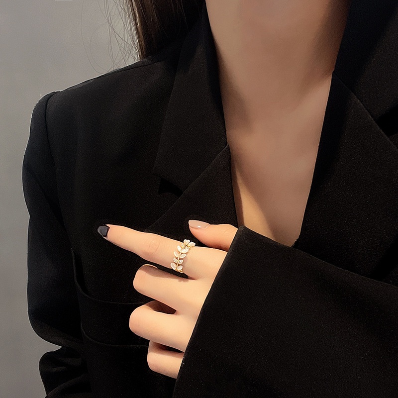 Nhẫn Đồng Đính Đá Zircon Hình Lúa Mì Thời Trang Cổ Điển Có Thể Điều Chỉnh Cho Nữ