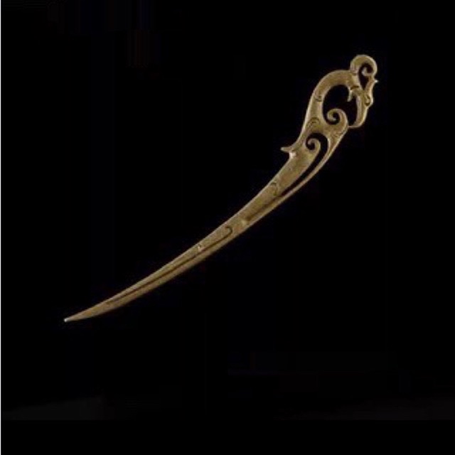 Trâm cài tóc Phượng hoàng màu vàng đồng cổ trang kèm hộp