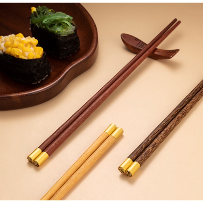 Bộ 5 đôi đũa gỗ nhiều màu đuôi họa tiết mạ vàng T24
