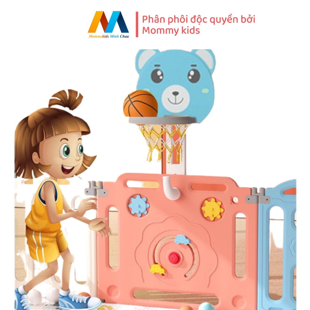 Quây Cũi Nhựa LUCKMAN - Mẫu Gấu gấp gọn tặng 100 quả bóng nhựa nguyên sinh, 1 thảm, 1 bộ chơi bóng rổ