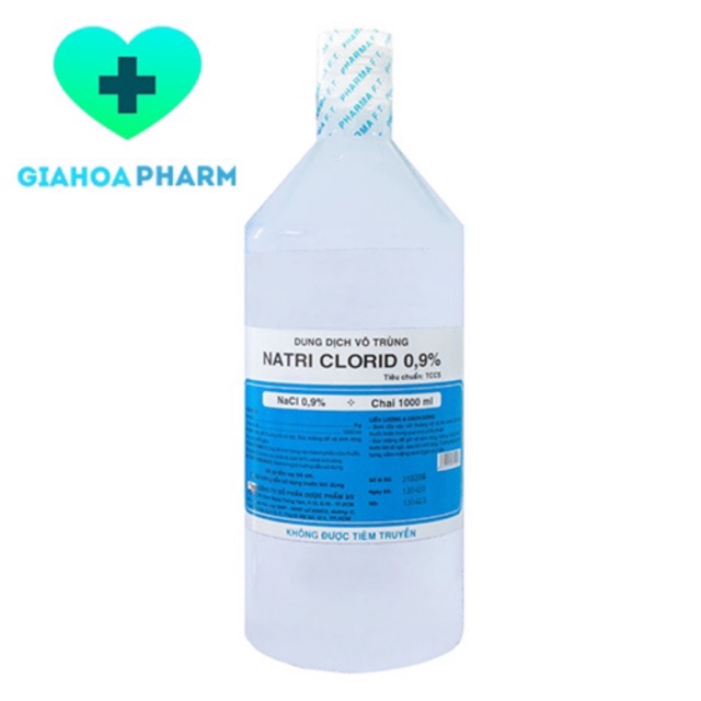 Dung dịch nước muối vô trùng natri clorid 0,9% 3/2 (FT Pharma) chai 1000ml /1 lít (súc miệng, họng, rửa mặt, vết thương)