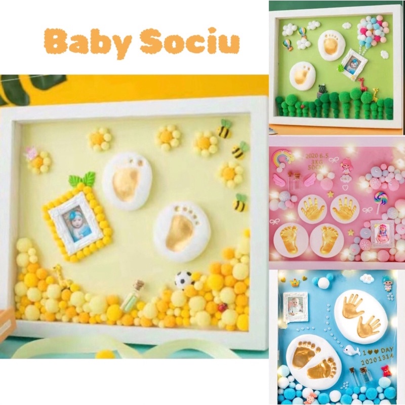 Khung in dấu chân tay cho bé yêu in hình miễn phí, phụ kiện handmade nhiều sticker cute Baby sociu