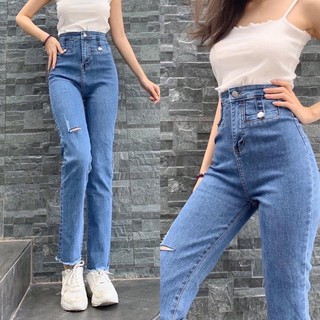 Quần jean nữ quần jean nữ cạp cao quần jean nữ ống rộng quần jean nữ rách quần jean nữ trơn sonafashion – qjnn54