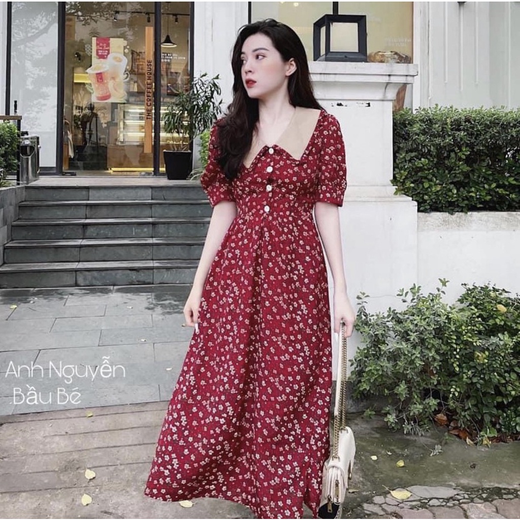 Váy Bầu Hoa Nhí Mùa Hè Tay Ngắn Phối Đai Thắt Sau Lưng, Đầm Công Sở Dự Tiệc Mặc Ở Nhà Thoải Mái HN0103 Mama Store99