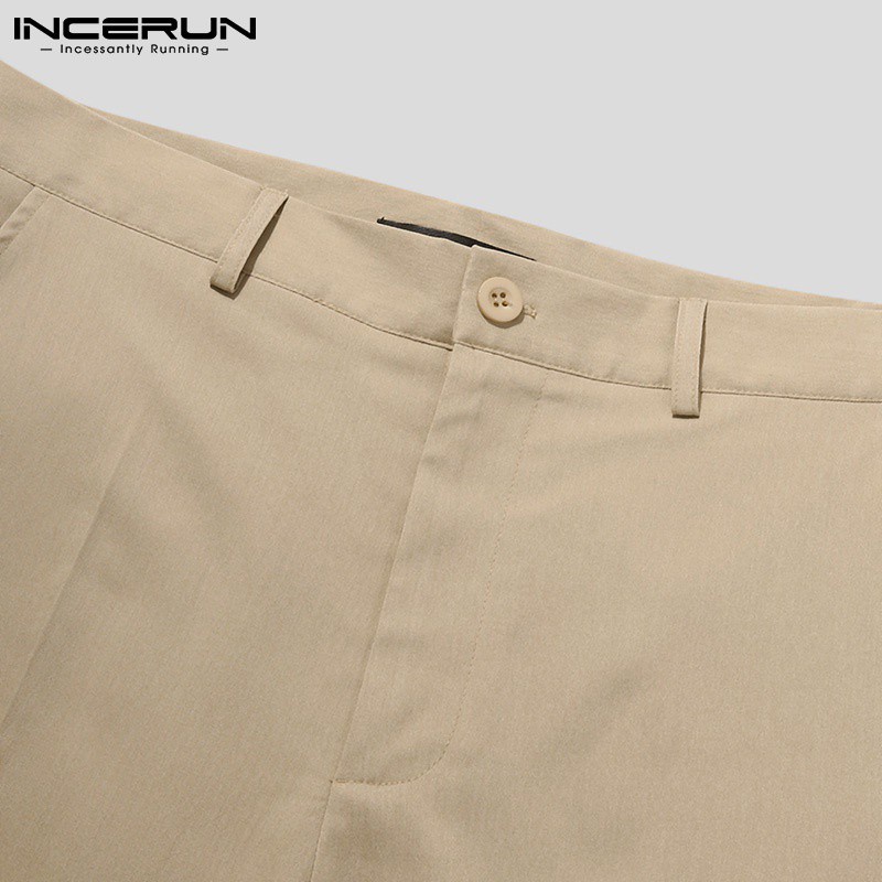 Quần Chino INCERUN Ống Suông Rộng Phối Nút Màu Trơn Thời Trang Cho Nam
