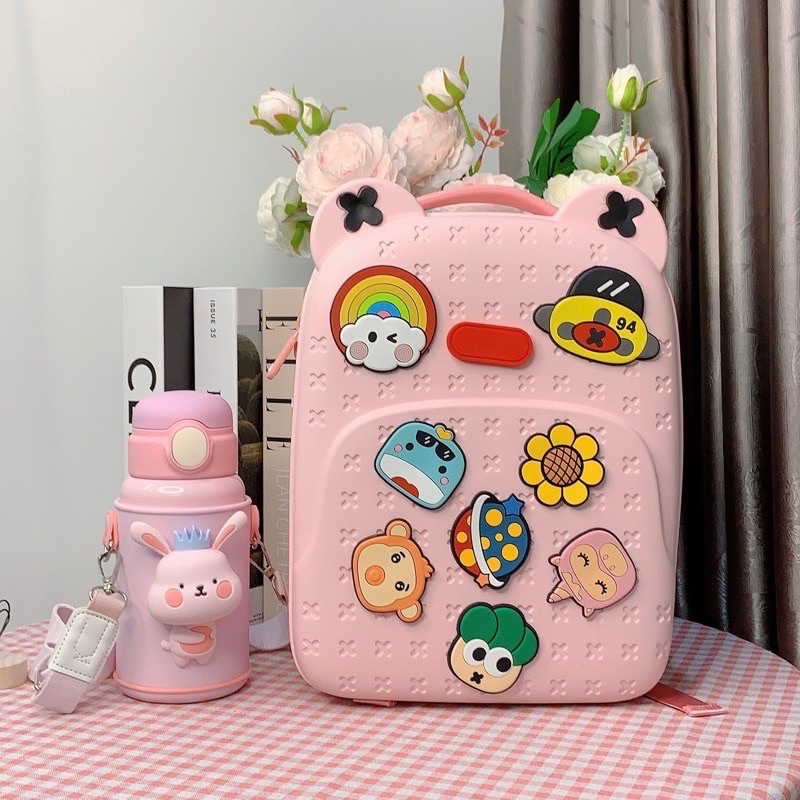 [HÀNG CÓ SẴN] Balo cho bé gắn sticker, balo hoạt hình cao cấp siêu bền đẹp 34x25x20 cm full hộp