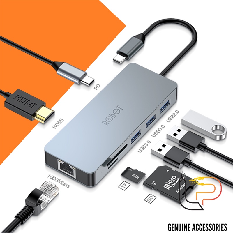 MULTIPORT HUB TYPE-C 8 IN 1 HT380 - Bộ chuyển Type-C ra HDMI/PD/SD/TF/PD Cho Macbook, Matebook HT380