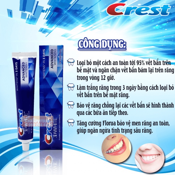 Kem đánh răng Crest 3D White Advanced Triple Whitening của Mỹ làm trắng gấp 3 lần phiên bản cũ