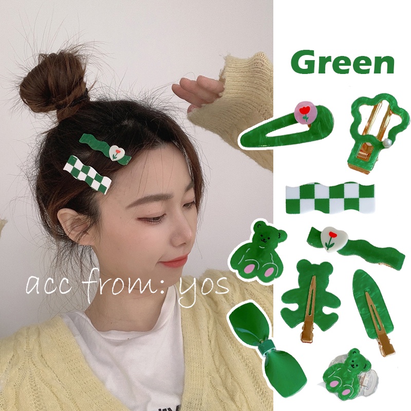 Kẹp tóc nhựa Acrylic tone màu xanh lá phong cách Hàn Quốc xinh xắn cho nữ YOS