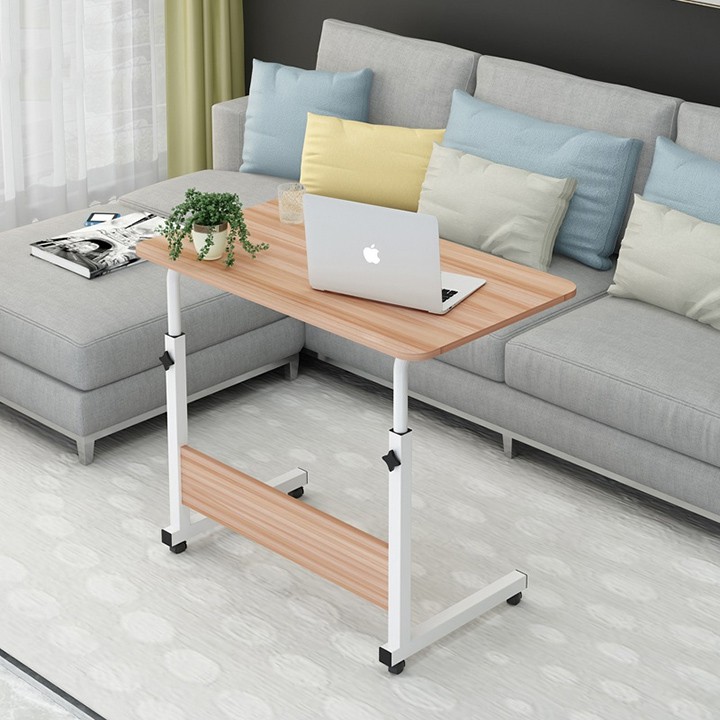 Bàn làm việc di động Newlife 60x40cm khuyết mặt chất liệu gỗ có khe cắm điện thoại máy tính bảng chỉnh cao thấp | BigBuy360 - bigbuy360.vn