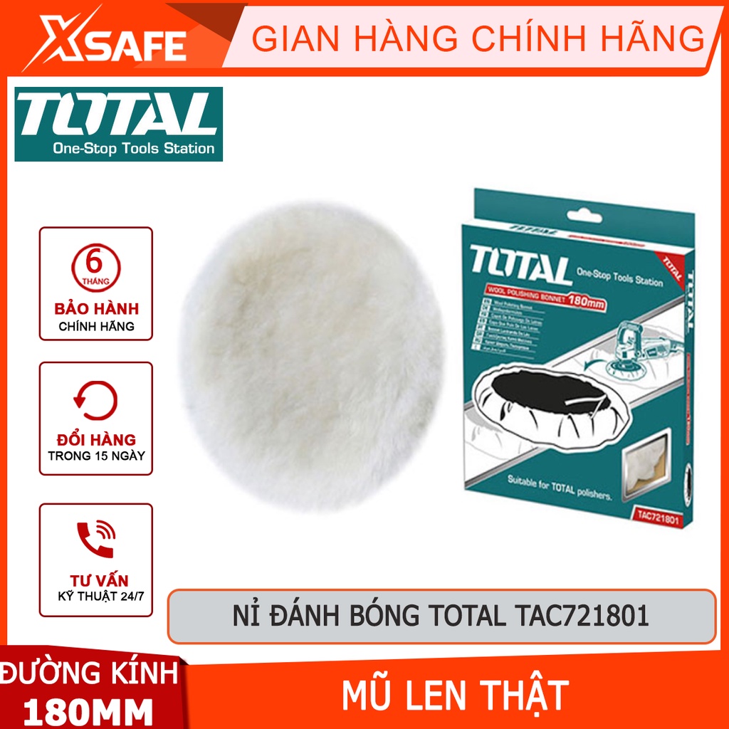 Nỉ đánh bóng TOTAL TAC721801 Bánh nỉ đường kính 180mm, mũ len thật, dùng đánh bavia, tạo độ bóng - [XSAFE]