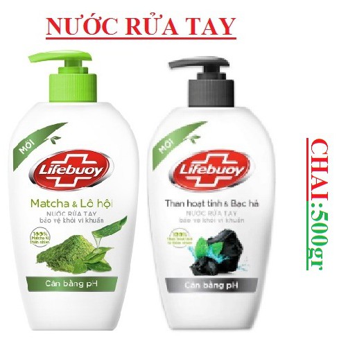 Nước Rửa Tay Lifebuoy Than Hoạt Tính & Bạc Hà 500G