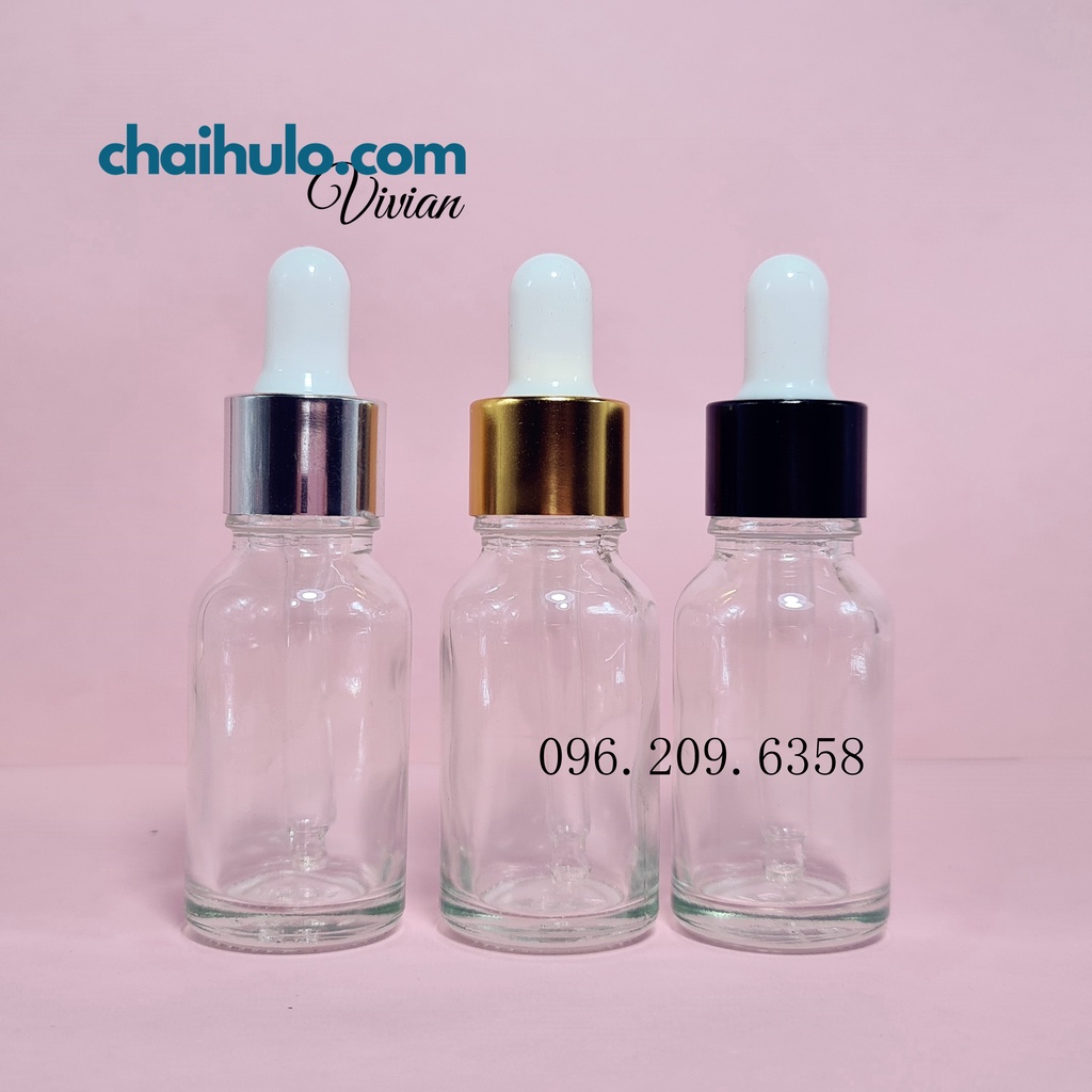 15ml - Lọ đựng serum,lọ đựng tinh dầu, mỹ phẩm, nước hoa thân thuỷ tinh trong suốt, nắp bóp giọt bền đẹp