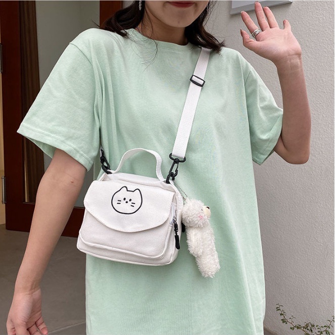 Túi Đeo Chéo Canvas Mini Nam Nữ Đi Học Đi Chơi Ngộ Nghĩnh Dễ Thương Phong Cách Hàn Quốc