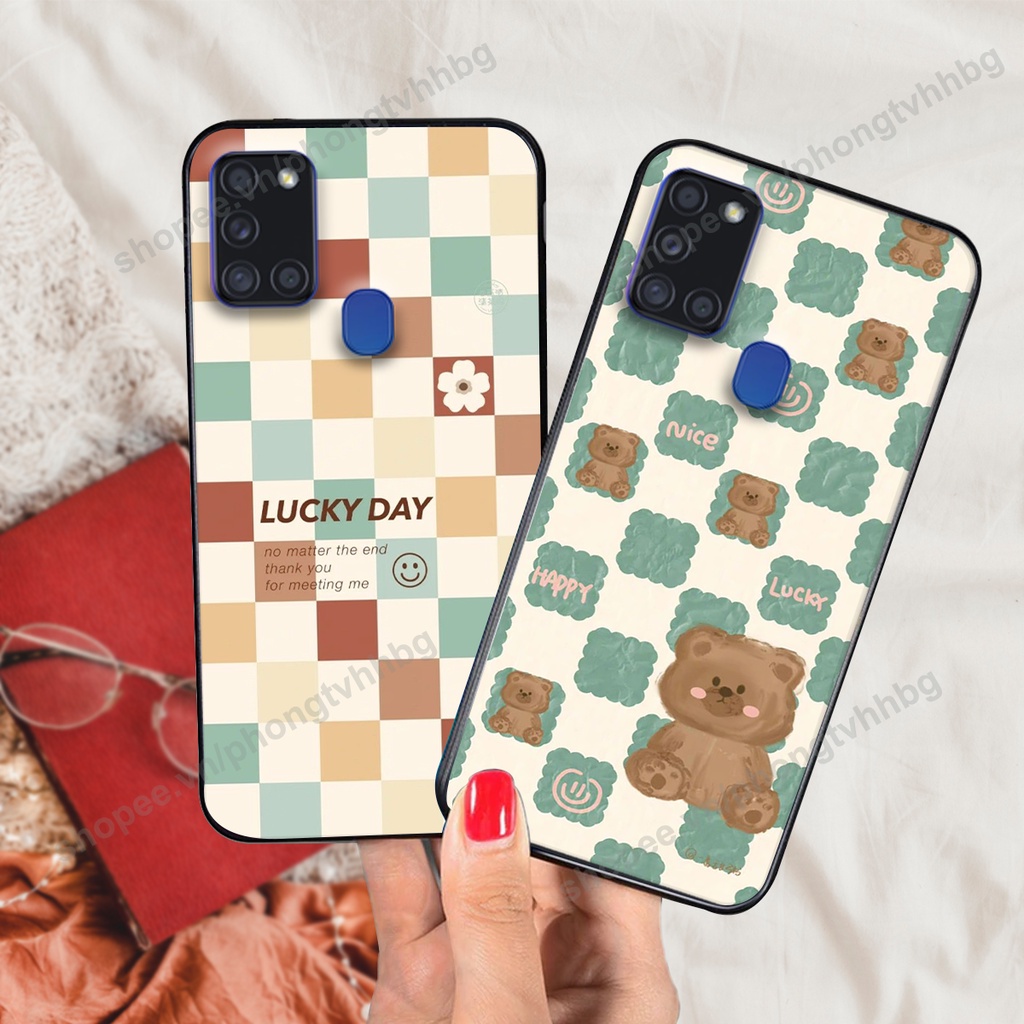 Ốp lưng Samsung A21s in mẫu gấu bo viền , smile mặt cười cực cute đẹp