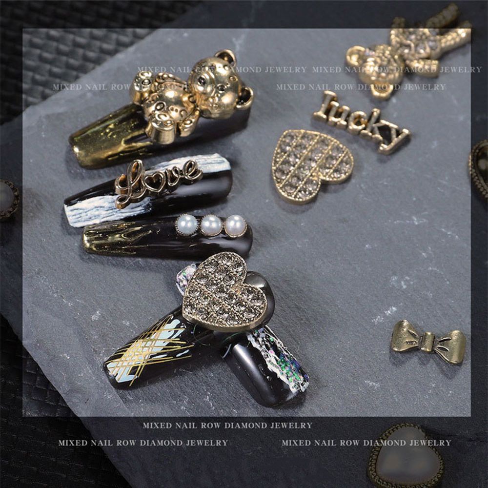 Bộ 10 Khung Ảnh Trang Trí Móng Tay Hình Ngôi Sao Năm Cánh/ Trái Tim/ Chữ Cái Bằng Hợp Kim