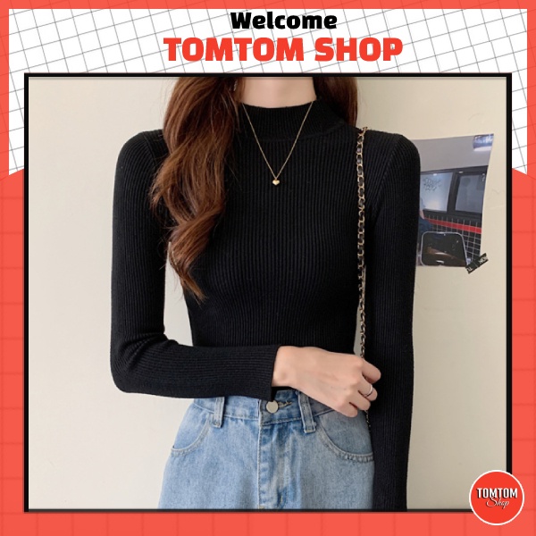 Áo Len Nữ Cổ 3 Phân, Áo len tăm cổ 3 phân chất mềm mịn cực xinh