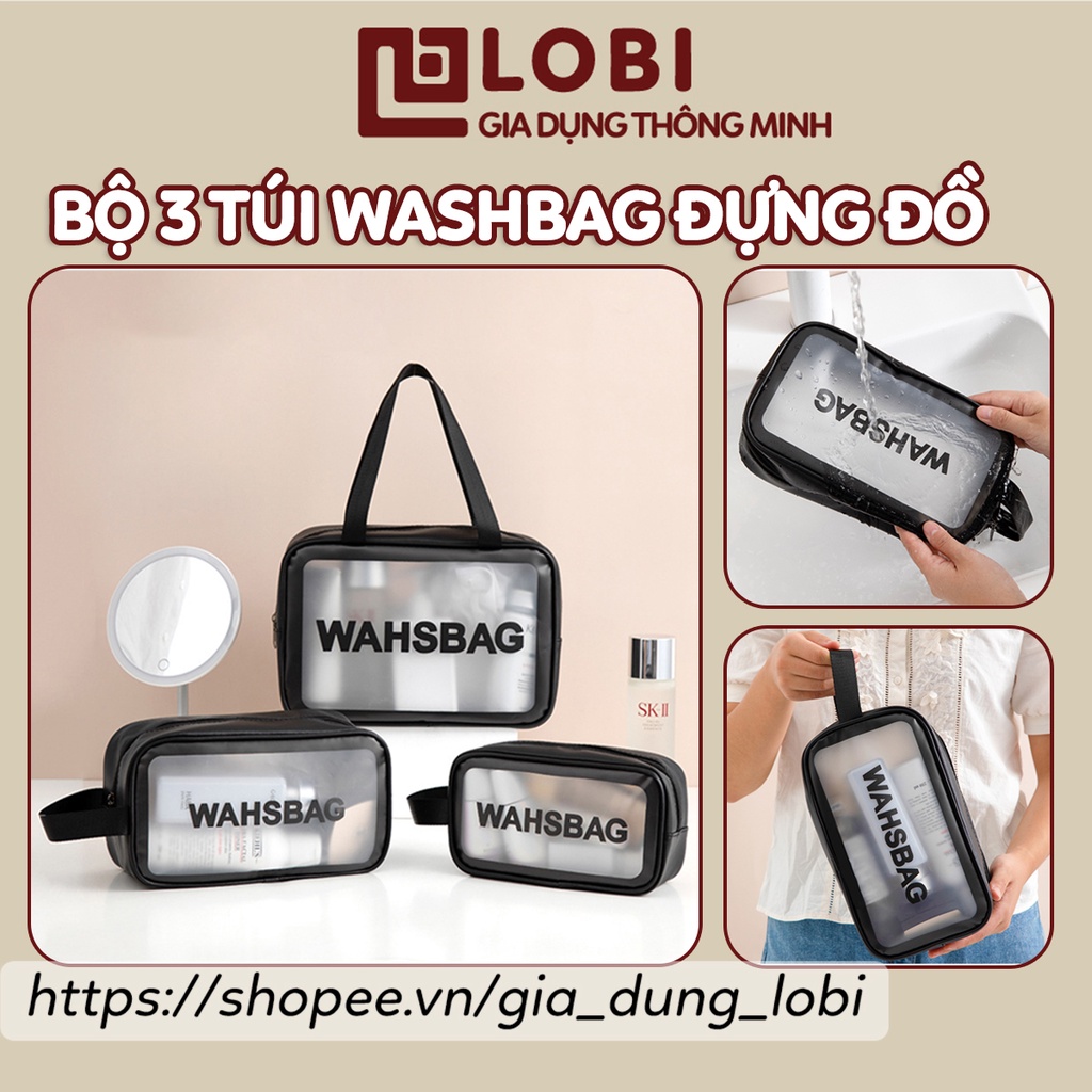 Túi đựng mỹ phẩm du lịch mini trong suốt WashBag Túi đựng đồ trang điểm makup chống nước (Combo 3 túi)