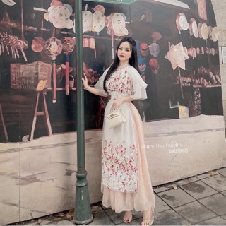 Set áo dài thêu hoa + chân váy xoè