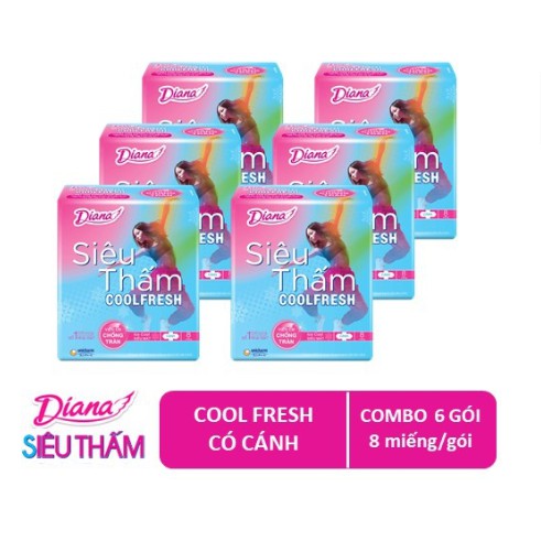 COMBO 6 GÓI BĂNG VỆ SINH  DIANA SIÊU THẤM COOL FRESH CÁNH 8M
