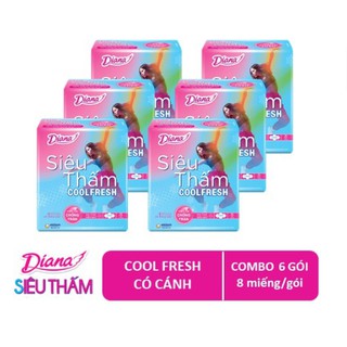COMBO 6 GÓI BĂNG VỆ SINH  DIANA SIÊU THẤM COOL FRESH CÁNH 8M