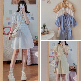 Đầm váy xoăn eo cổ sơ mi