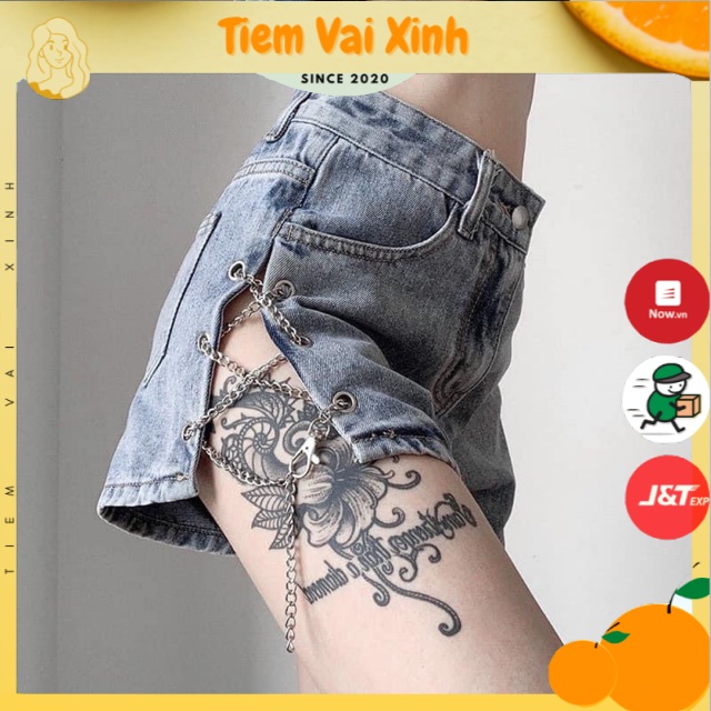 Quần Short Nữ Jeans 🍊 [Tiệm Vải Xinh] 🍊 Quần Short Nữ Dây Xích Móc - Hàng Quảng Châu