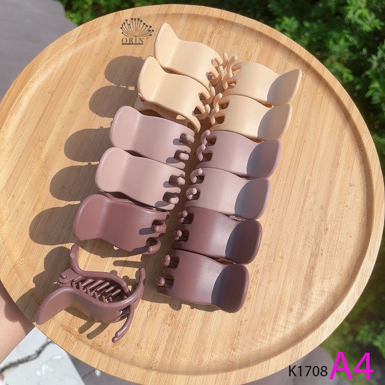 Kẹp tóc càng cua 3 răng cánh bầu nhám màu socola Orin K1708