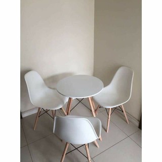 BÀN EAMES TRÒN đường kính Chân Gỗ đan Thép Bàn Làm Việc, Cafe, phòng ngủ -Hàng Nhập Khẩu