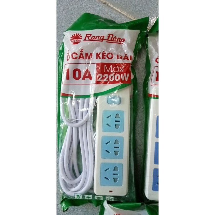 Ổ cắm điện 3 chấu lỗ cấm chữ V đa năng dây dài 3 mét 5 mét Rạng Đông 2200W thích hợp hầu hết các loại phích cắm