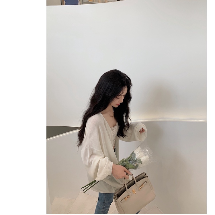 Áo Khoác Cardigan Dệt Kim Tay Dài Dáng Rộng Thiết Kế Đơn Giản Hợp Thời Trang