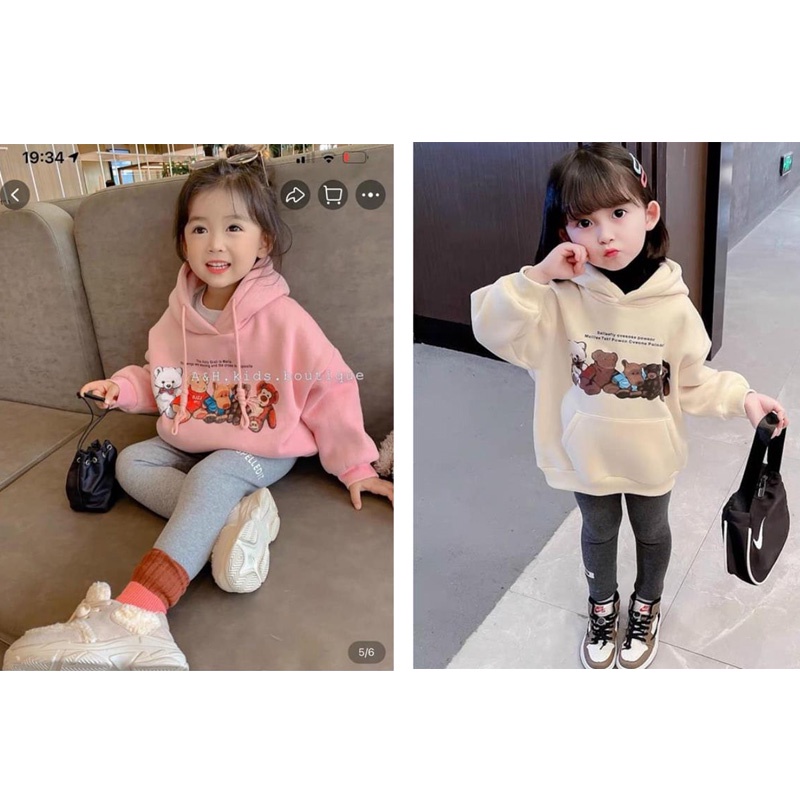 Áo nỉ hoddie cho bé trai bé gái thu đông có mũ hai lớp ấm áp hình 5 con gấu hàng Quảng Châu cao cấp JIMADO TB55222S5