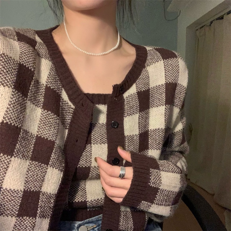 Set Áo Hai Dây + Áo Khoác Cardigan Dệt Kim Thời Trang Nữ
