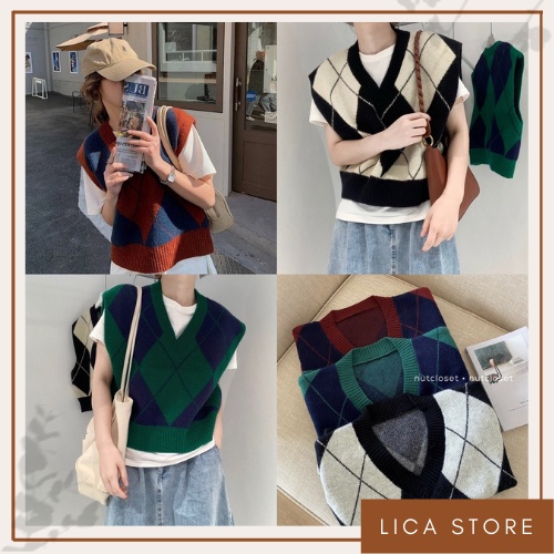 Áo gile len nữ quả trám oversize LICA_ A02