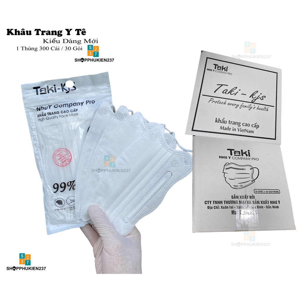 Thùng 300 Cái Khẩu Trang Y Tế KF94 Taki Kiểu Dáng Hình Cua Hàng 4 Lớp Giấy Kháng Khuẩn