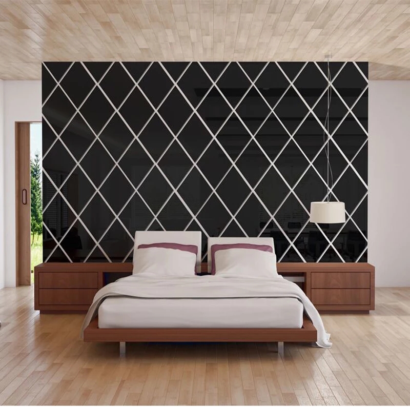 Bộ miếng dán tường hình thoi 3D tráng gương độc đáo