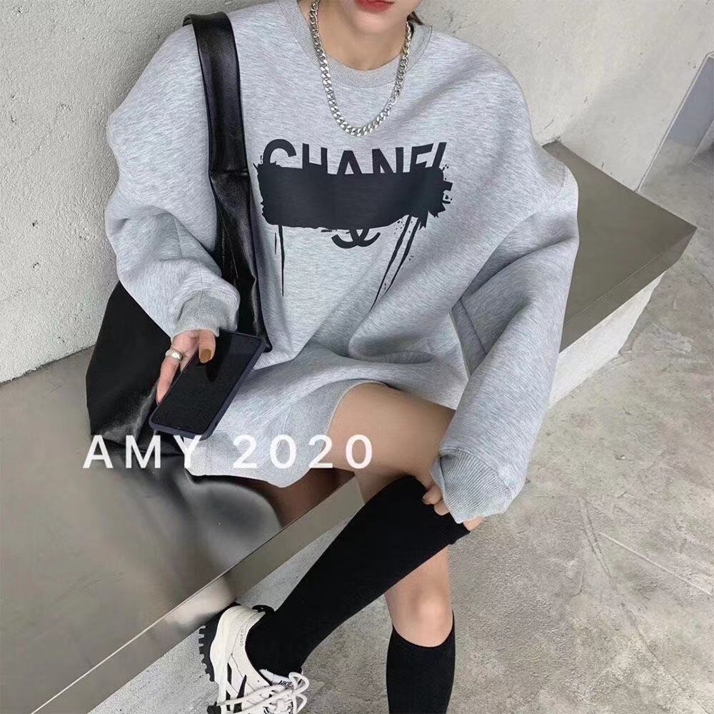 [250gDày lên]Áo sweater dáng rộng in chữ cá tính
