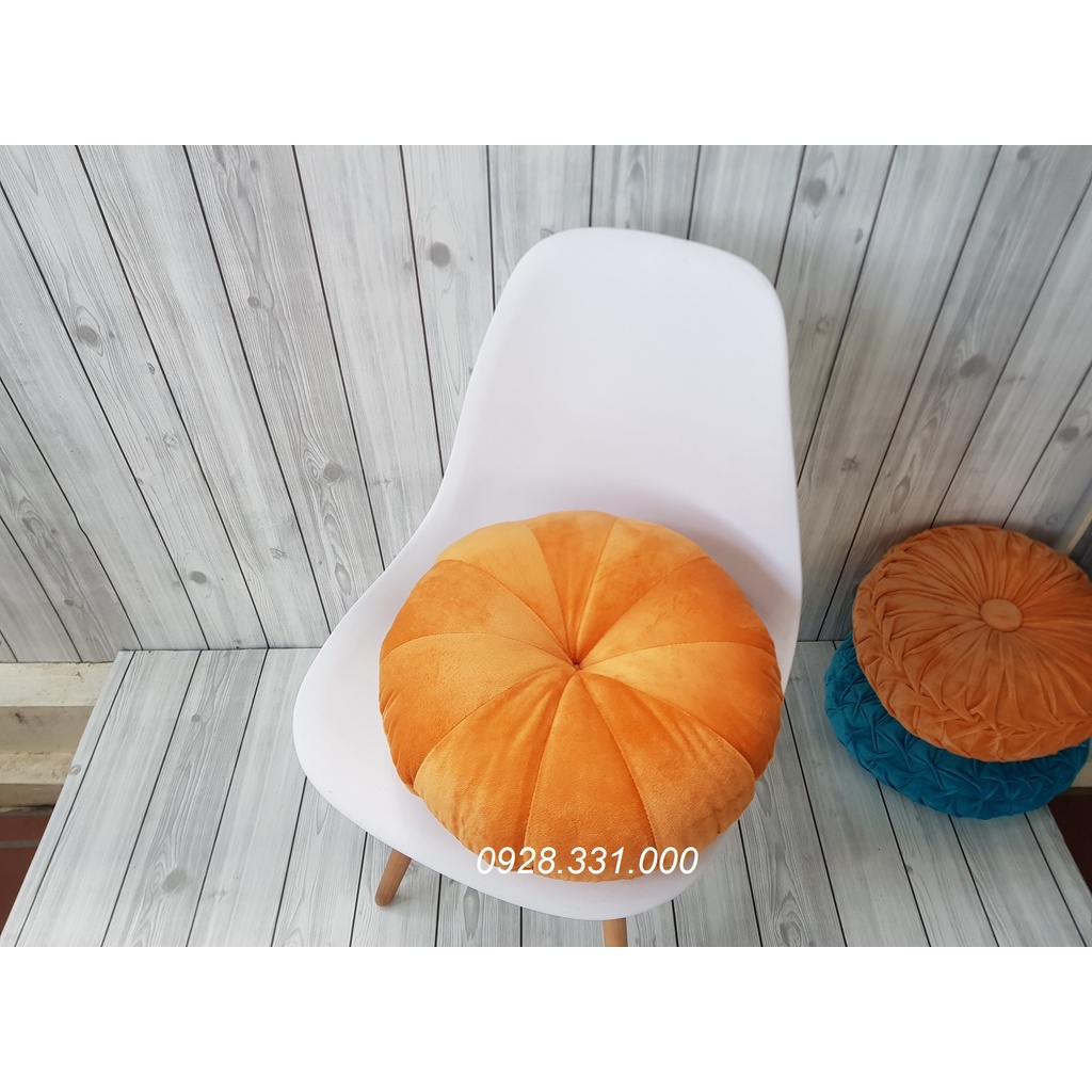 Đệm ngồi bệt tựa lưng Bí ngô hình tròn Vải Nhung 43x43cm